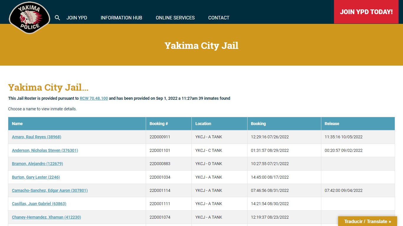 Yakima City Jail Roster | Yakima Police Department
